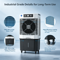 Refroidisseur d'air évaporatif commercial sur pied 3-en-1 (refroidisseur, humidificateur et ventilateur) avec réservoir de 120 L pour le refroidissement des élevages avicoles
