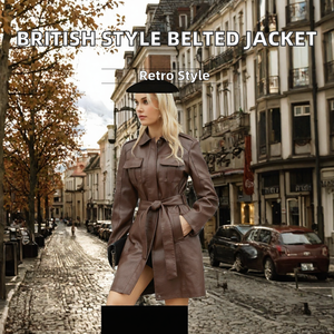 Veste en cuir PU respirante courte de style européen et américain avec ceinture, style britannique tendance pour femmes, printemps, hiver, automne - Product Image 2