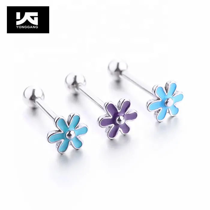 Stainless Steel Flower Shape Tongue Piercing Tongue Ring Oil Drop Barbell Piercing Jewelry