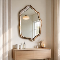 Miroir de maquillage en bois haut de gamme de style français, design ondulé irrégulier, miroir décoratif mural vintage, forme unique pour