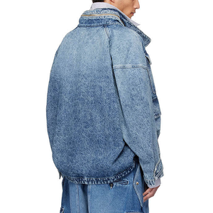 Chaqueta de Mezclilla con Bolsillos con Solapa Personalizada OEM, Chaqueta de Mezclilla Azul de Corte Holgado para Hombre - Product Image 2