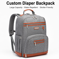 Sac à dos à couches personnalisé en polyester avec fermeture éclair, grande capacité, résistant à l'eau, sac de voyage pour bébé, organisateur avec sangles de poussette