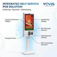 Kiosque de point de vente en libre-service pour restaurant, écran tactile HD 21,5 pouces, lecteur NFC, scanner de code QR, impression automatique de reçus, aluminium, multi-usages