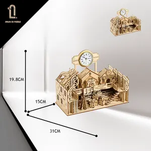 Santa's Factory 3d Wooden Puzzle DIY Miniature House With Clock