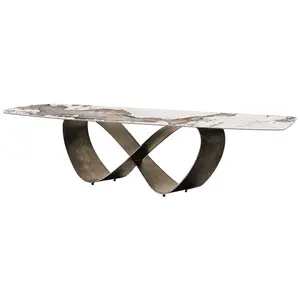 Modern stil karbon çelik taban taş üst yemek masası, otel yemek masası, büyük boy yemek masası