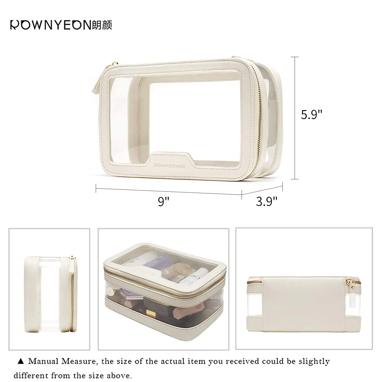 Rownyeon حقيبة أدوات التجميل الواضحة للسفر متعددة الأغراض منظم مستحضرات التجميل المحمول حقيبة تخزين شفافة