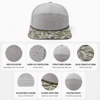 Casquette de baseball à visière plate avec logo personnalisé, visière camouflage, 100% polyester respirant découpé au laser, casquette de sport réglable pour l'extérieur, vente en gros