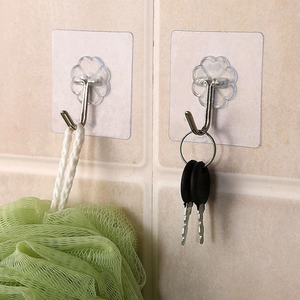 Clear Flower Shape Self-Adhesive Wall <b>Hooks</b> For Bathroom Kitchen Storage Waterproof <b>Plastic</b> <b>Hook</b> With Simple Design - Product Image 1