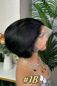 Perruque <span class=keywords><strong>courte</strong></span> bob droite en <span class=keywords><strong>cheveux</strong></span> humains, densité 180%, avec frontale HD transparente 13x4, pour un port sans colle, pour femmes - Product Image 4