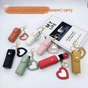 Hot Selling Portable Lipstick Envelope <b>Keychain</b> Love Mirror Lipstick Protective Leather Case Cute Bag Pendant for Women - Product Image 4