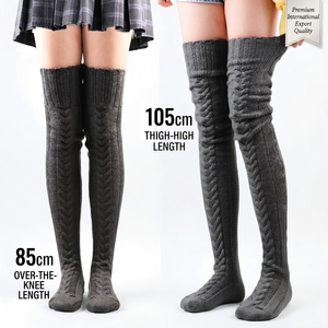 Calcetines Altos <span class=keywords><strong>de</strong></span> Punto Trenzado Cálidos para Invierno, <span class=keywords><strong>Calentadores</strong></span> <span class=keywords><strong>de</strong></span> <span class=keywords><strong>Piernas</strong></span> por Encima <span class=keywords><strong>de</strong></span> la Rodilla, Medias Largas con Bonitos Pompones, Regalo <span class=keywords><strong>de</strong></span> Navidad para Mujer, Venta al por Mayor - Product Image 3