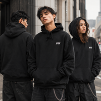 Sweat à capuche noir personnalisé avec logo brodé, en molleton de coton épais, coupe oversize, pour hommes et femmes, streetwear, OEM, nouveauté