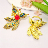 Anillo Abierto de Cobre Antiguo con Baño de Cobre, Diseño Fénix de la Corte China, con Cabujón de Esmalte Degradado para Mujer, Joyería de Moda DIY