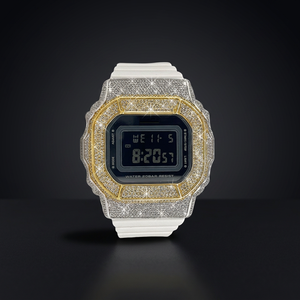 Montre numérique avec accents de diamants, bracelet en acier inoxydable blanc, boîtier carré, luxe, mode unisexe, résistante à l'eau 10 bars - Product Image 3