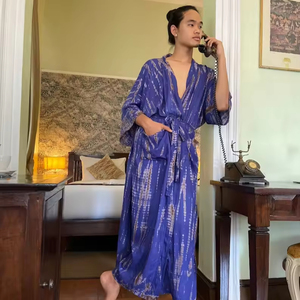 Wholesale Women's Vintage <b>Swim</b> Dress Indian Rayon Kimono Cover-Up Long Night Beach <b>Robe</b> Hand Block Floral Print Ethnic Tunic - Product Image 1