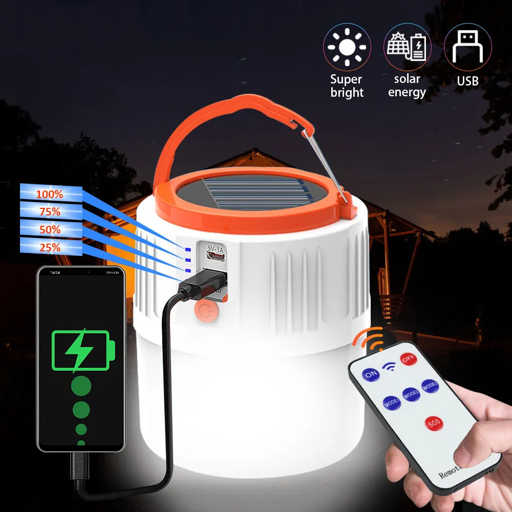 Outdoor Waterproof Portable Usb Rechargeable Solar Led Lantern Emergency Charging Camping Lights Tent Lamp For Bbq Hiking