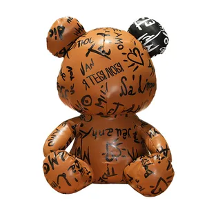 Nieuwe Trend Lederen Pluche Graffiti Afdrukken Custom Merk Logo Tij Merk Custom Knuffel Teddybeer Dier Pop