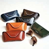 Étui à lunettes en cuir véritable fait main, pochette vintage en cuir de vachette première couche, étui rectangulaire rétro cousu main, invisible