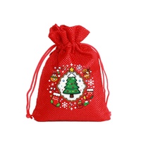 Sacs cadeaux de Noël imprimés en lin rouge, 6 pièces, emballage pour chaussettes, petits sacs, sacs à biscuits