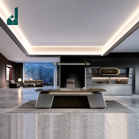 Bureau de direction en placage de frêne blanc de luxe avec boîte de rangement multifonctionnelle, serrure à empreinte digitale et éclairage LED pour bureau de PDG