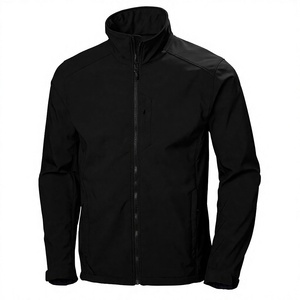 Men's Black Fleece Jacket Windproof Zipper Front Stand Collar Casual Autumn Wear Regular Fit Polyester - Product Image 1