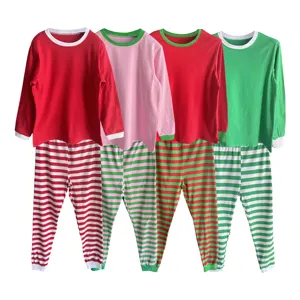 Pyjamas de noël blancs rouge blanc vert bande famille 95% coton 5% Spandex pyjamas de noël personnalisés