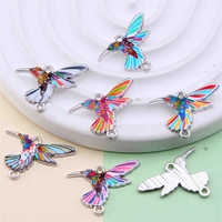 Breloques oiseau émail liens coloré imprimé colibri connecteur breloque en vrac volant Animal lien pour la fabrication de bijoux à bricoler soi-même artisanat