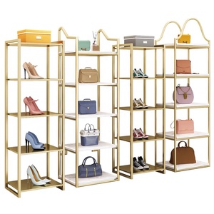Idées de <span class=keywords><strong>décoration</strong></span> pour présentoir de chaussures, présentoirs de chaussures pour boutique, étagères de présentation de chaussures en or brillant pour <span class=keywords><strong>magasin</strong></span> de détail - Product Image 4