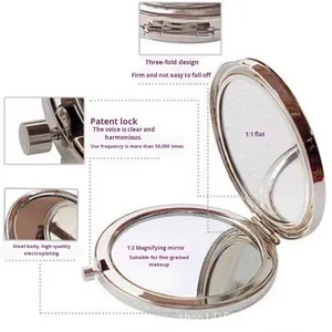 Custom Logo Metal Silver Pocket Base Cosmetic Makeup Double-Sided Folding <b>Small</b> Compact <b>Mirror</b> Diy Gift - Product Image 3