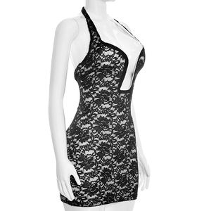 Viviblook C26DS035 Women Summer Casual Dresses New Low Neck Sexy <b>Lace</b> Halter Mini Bodycon Dress for Ladies - Product Image 2