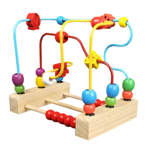 Mini cercles éducatifs pour enfants, Puzzle en fil de perles, petites perles rondes en bois, jouet
