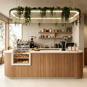 ชุดเฟอร์นิเจอร์ตกแต่งภายในร้านกาแฟแบบครบชุด ดีไซน์ทันสมัยสไตล์ธรรมชาติ พร้อมโซฟา โต๊ะ เก้าอี้ เคาน์เตอร์ต้อนรับ - Product Image 1