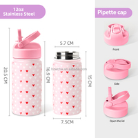 Venta caliente 12oz 350ml Niños Termo de viaje aislado de acero inoxidable Botella de agua con pajita y tapa de diseño personalizado