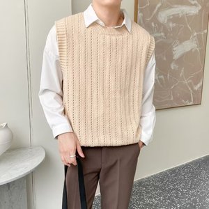 Gilets <span class=keywords><strong>sans</strong></span> manches pour hommes automne 2026 – Gilets tricotés amples à col rond - Product Image 5