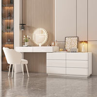 Coiffeuse blanche à longueur réglable avec 6 tiroirs, table de maquillage moderne en bois, commode combinée sur pied pour salon
