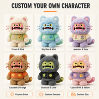 Figurine de chat monstre bouclé en peluche avec tenue tricotée et détails appliqués pour la décoration de chambre d'enfant - Vente en gros