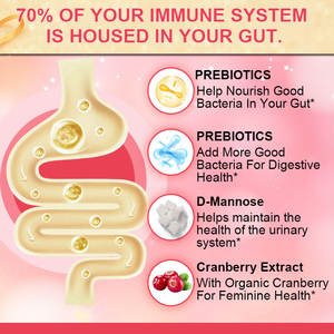 Женские пробиотические жевательные конфеты с пребиотиками, D-маннозой и экстрактом клюквы для здоровья пищеварения и поддержки мочевыводящих путей, 5 миллиардов КОЕ - Product Image 4