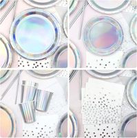Nicro 161 pièces pour 20 invités, assiettes en papier jetables irisées, gobelets, pailles, ensemble de vaisselle coloré imprimé au laser pour fête d'anniversaire