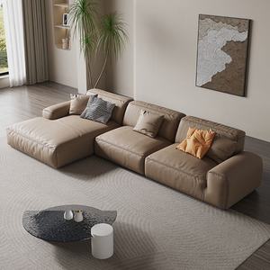 Ensemble de canapé en forme de L en cuir/tissu microfibre minimaliste italien avec rembourrage en éponge haute densité pour salon - Product Image 1
