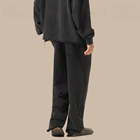 Pantalon décontracté pour homme coupe droite en coton épais délavé à l'acide, 100 % coton éponge, style cargo, avec taille élastique