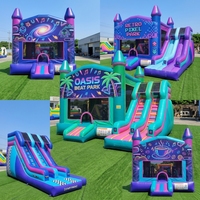 Structure gonflable commerciale combinée avec toboggan, château gonflable futuriste néon K-Pop pour location événementielle