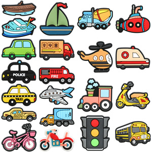 Breloques de chaussures en PVC pour <span class=keywords><strong>transport</strong></span> terrestre, maritime et aérien, motifs de dessins animés (voiture, bateau, <span class=keywords><strong>avion</strong></span>, train), en caoutchouc souple, pour sabots, accessoires pour enfants - Product Image 2