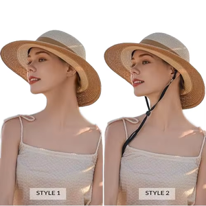 Logotipo personalizado de ala ancha Sombreros De <span class=keywords><strong>Paja</strong></span> Fedora Sombrero de <span class=keywords><strong>paja</strong></span> para uso diario Pesca Viajes-Verano Playa Protección solar para Mujeres Hombres - Product Image 1