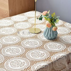 Wenxiang Crocheted Lace <b>Tablecloth</b> Rectangle Beige Home Decor Table Cover - Product Image 4