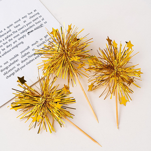 Decorazioni per Cupcake a Forma <span class=keywords><strong>di</strong></span> Fuochi d'Artificio Dorati, Agitatori per Bevande con Fiori Luccicanti, Stuzzicadenti per Cocktail per Decorazioni Torta <span class=keywords><strong>di</strong></span> Capodanno - Product Image 6