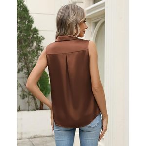 Blusa de Satén para Mujer FOXA, Sin Mangas, con Botones, Estilo Casual de Negocios, Elegante - Product Image 4