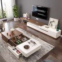 2025 Table basse moderne en noyer meuble TV Table basse rectangulaire extensible meuble TV de luxe avec espace de rangement caché