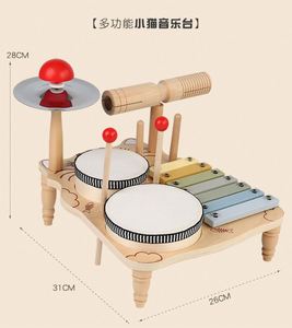 Natural Wood New Arrival Baby Multifunctional Xylophone Wooden <b>Drum</b> Stand Instrument Toy for Toddler - Product Image 5