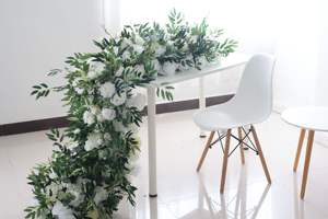 E089 <span class=keywords><strong>Runner</strong></span> da Tavolo con Foglie Verdi e Fiori Artificiali per Decorazione Corridoio, Ingresso e Matrimonio - Product Image 2