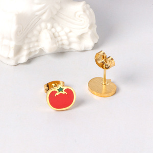 Pendientes de acero inoxidable con forma de <span class=keywords><strong>hamburguesa</strong></span> para niños, pendientes con broche para comida, verduras, <span class=keywords><strong>berenjena</strong></span>, calabaza, pan - Product Image 2